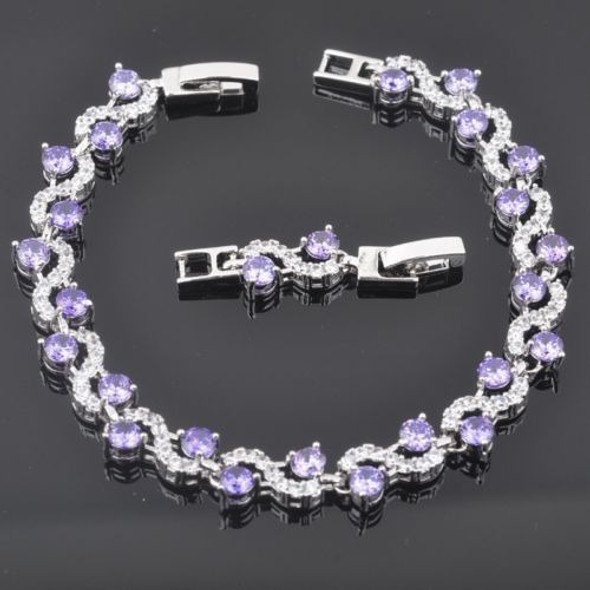 Fahoyo Brillante Púrpura Amatista Cz Plata De Ley 925 Joyas 0