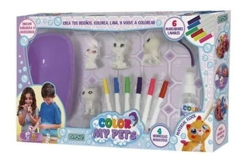 Color My Pets 4 Mascotas Flock Para Pintar Ditoys Original 0
