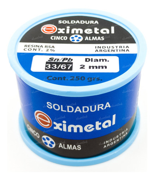4 Rollos Estaño 33/67 250gr 1/4kg Eximetal Diametro 2mm 0