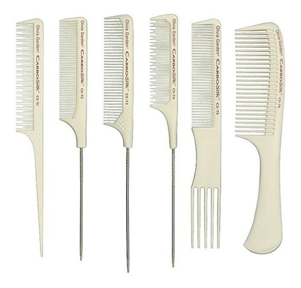 Set 6 Peines De Cola De Carbón Blanco Olivia Garden 0