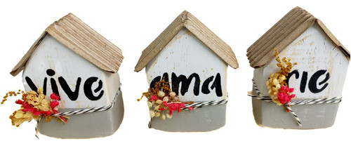 Trío De Casitas Artesanales Decoradas Vive, Rie, Ama. 0