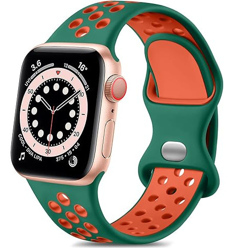 Correa Deportiva P/apple Watch 38-40-41mm Verde/naranja M/l 0