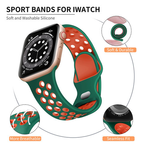 Correa Deportiva P/apple Watch 38-40-41mm Verde/naranja M/l 1