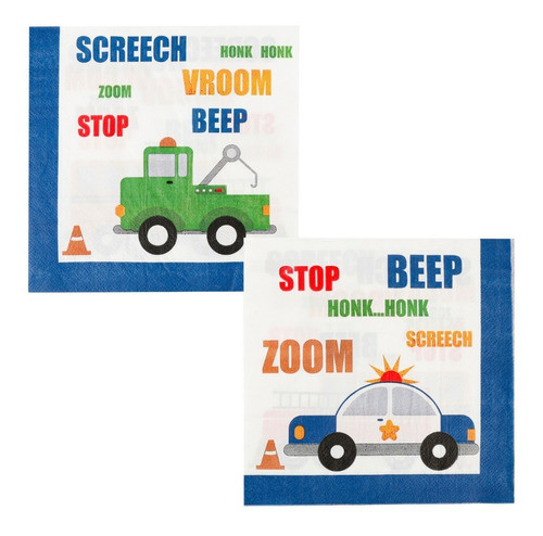 Servilletas De Papel Autos Camiones Construcción Cumple X20 0