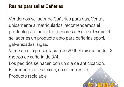 Sella Cañerias De Gas Resina 25 Litros 1
