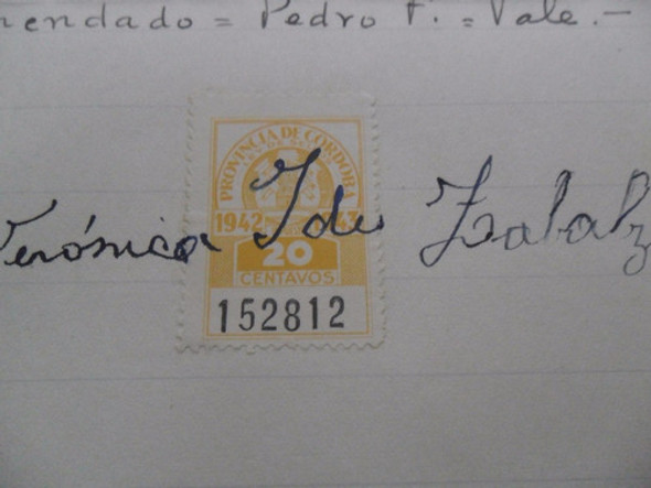 Ley De Sellos Mackenna Documento 1942 Estampilla Cordoba 0