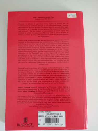 Social Memory- New Perspectives On The Past Fentrees/wickham 1