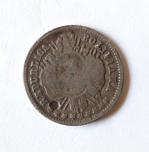 Bolivia 10 Centavos 1873 Plata .900 Moneda Km#158.1 0