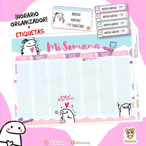 Etiquetas Escolares + Planner Horario Flork Imprimible 0