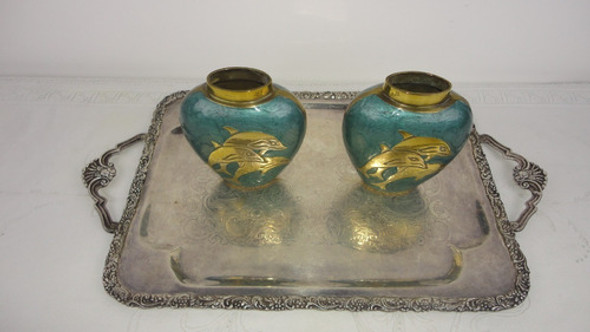 Florero De Bronce Y Esmalte Delfines Para Decorar Miralo 1