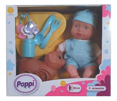 Bebote Poppi Con Mascota Y Accesorios 20cm Celeste 0