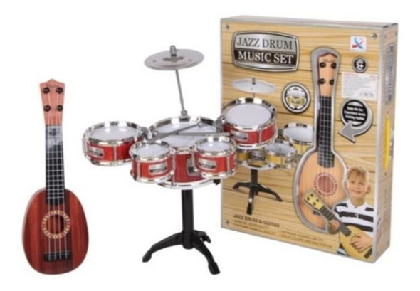 Batería De 5 Tambores Platillo Y Guitarra Infantil Musica 0