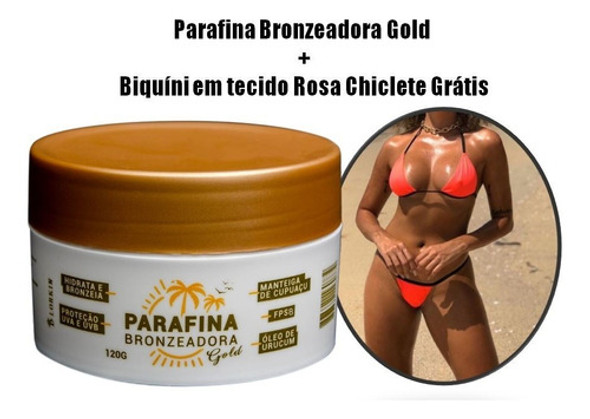 Parafina Bronzeadora Com Urucum + Biquini Rosa Chiclete Fita 1