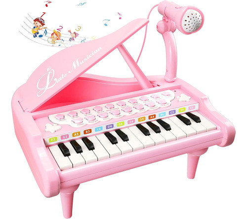 Piano Rosa Para Niñas De , Teclado De 24 Teclas Y Micró 0