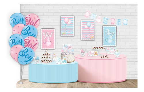 Kit Festa Chá De Revelação Rosa E Azul - Decoração Delicada 0