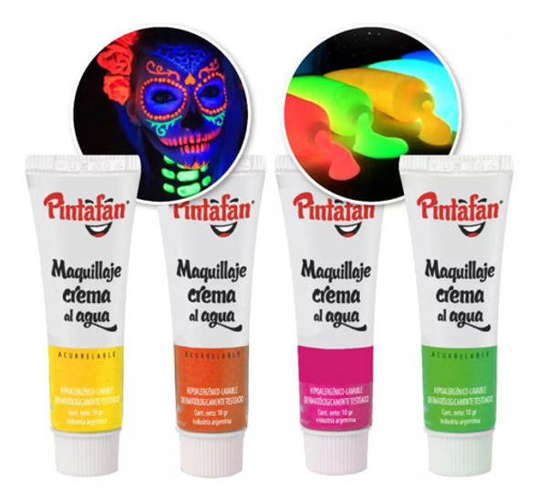Maquillaje Crema Al Agua Fluo Neon Brilla Luz Uv Pintafan 0