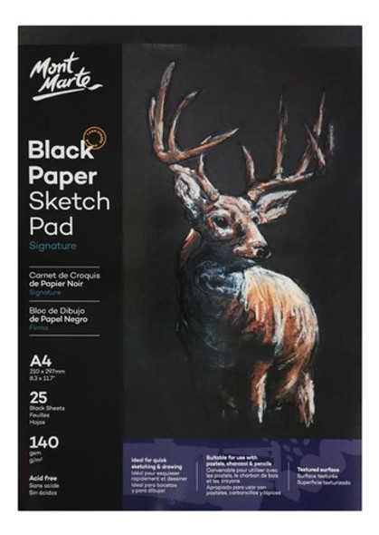 Block Dibujo Bosquejo Sketchpad Negro Mont Marte 140g A4 25h 0