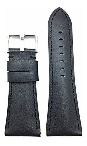 Banda De Reloj De Cuero Genuino 32mm Negro | Correa Para La 0