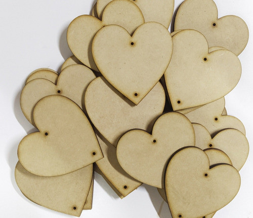 50 Corazones 8cm Fibrofacil Con 2 Agujeritos Para Pintar 0