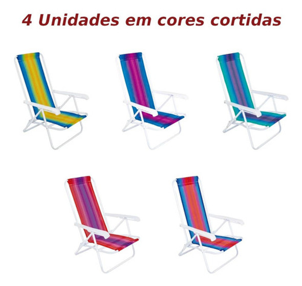 Kit Carrinho De Praia Com Avanço + 4 Cadeiras De Praia Aço 1