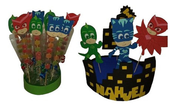 Brochettes Heroes En Pijama Goma Eva Pijamask Soporte Regalo 0