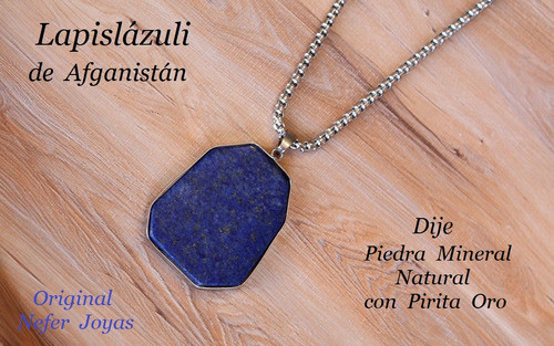 Lapislázuli Natural Bellísimo Dije Más Cadena Rolo Acero 1