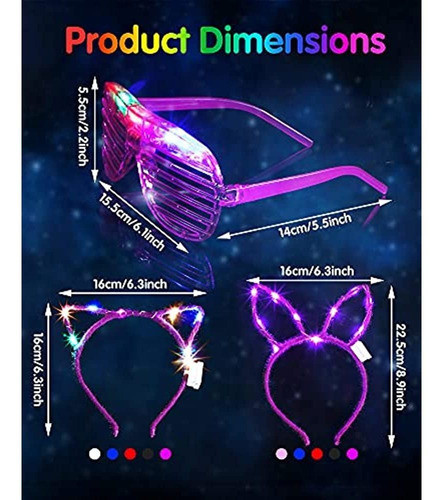 10 Gafas Con Luz Led, 5 Diademas Con Orejas De Gato Led, 5 D 1