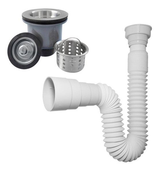 Sifao Tanque Flexivel Sanfonado E Valvula 3 1/2 Pia Cozinha 0