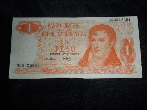 Billete Argentino Un Peso Ley 18188 Belgrano Serie F 535 0