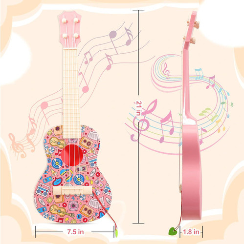 Ukulele De 53 Cm Para Niños, Guitarra De 4 Cuerdas Con Púa, 1