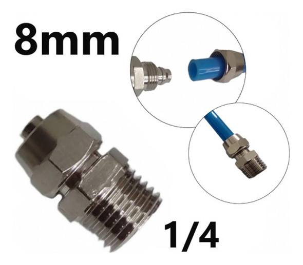 05 Conexao Pneumatica Reta Tubo 8mm Rosca 1/4 Macho 2 Toques 0