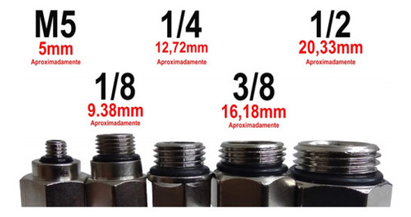 05 Conexao Pneumatica Reta Tubo 8mm Rosca 1/4 Macho 2 Toques 1