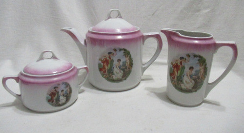 Juego De Té Porcelana Alemana Tetera Lechera Azucarera 0