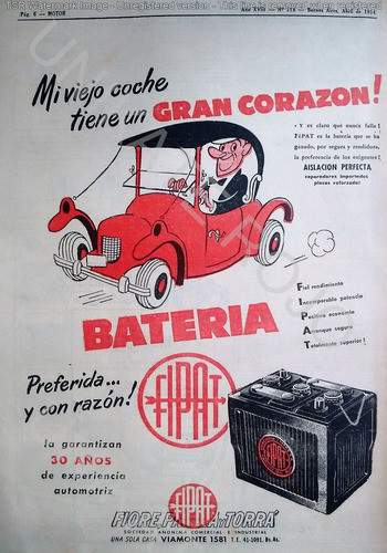 Muy Antigua Publicidad Clipping Batería Fipat Auto Año 1954 0