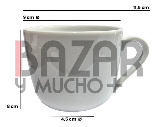 Taza Porcelana Desayuno 250ml Línea 2100 Tsuji Blanca X6 Uni 1