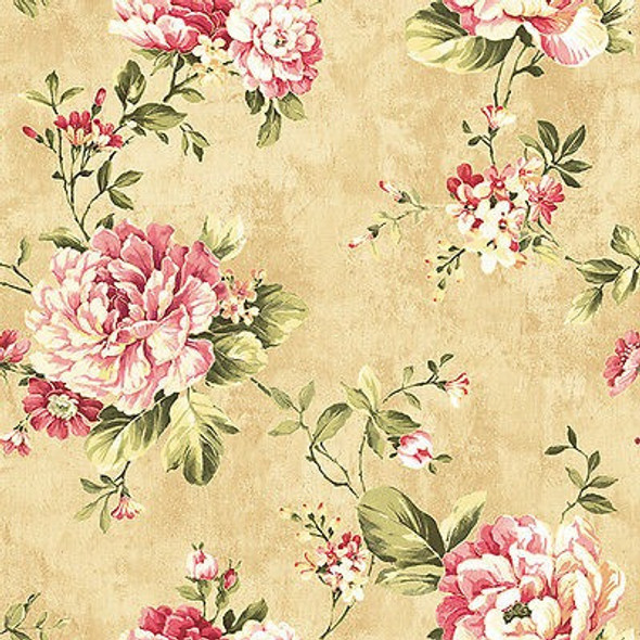Casa Pared De Beige/rosa Rosas Flor Oro Fondo Rollo Vintage 0