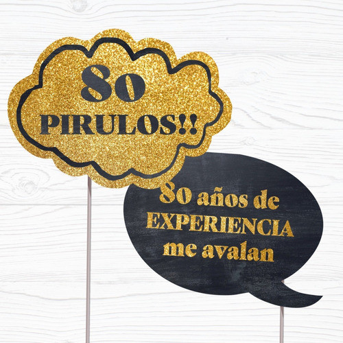 Photo Booth Imprimible - Cumple 80 Años  Props Glitter 0