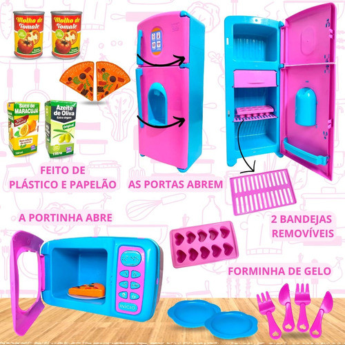 Kit Cozinha De Brinquedo Geladeira + Microondas Infantil 1