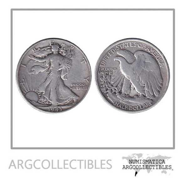 Usa Moneda 1/2 Dolar 1943 Plata 900 Liberty Km-142 Vf+ 0