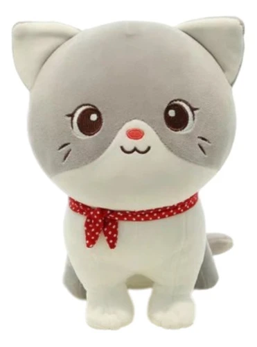 Gato De Peluche Kawaii Gris Sentado 22cm F-0203 0