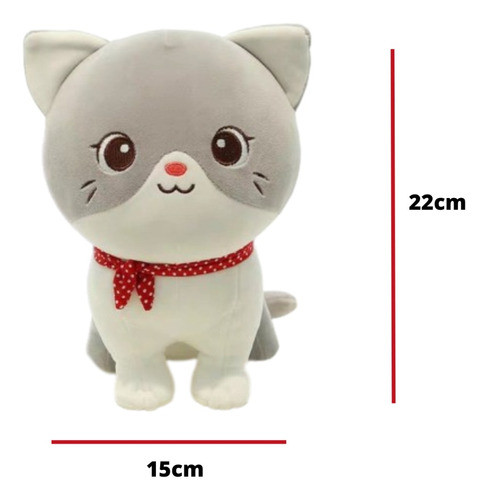 Gato De Peluche Kawaii Gris Sentado 22cm F-0203 1