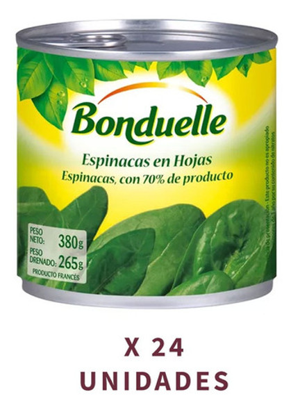Espinaca En Hojas Bonduelle X380gr X 24 Unidades Francia 0 Espinaca En Hojas Bonduelle X380gr X 24 Unidades Francia 0
