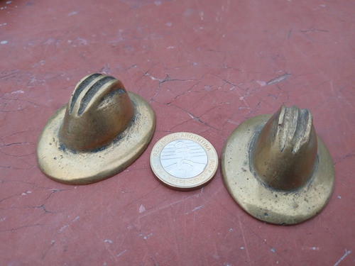 2 Cascos Miniatura Bomberos Voluntarios En Bronce 0