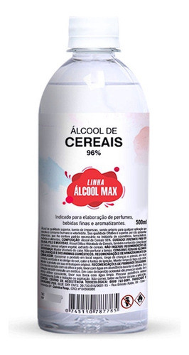 Álcool Cereais 96% Para Bebidas E Aromatizadores Casa 500ml 0