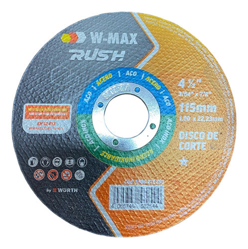Lata X 50 Discos 4 1/2 X 1.15mm Corte Metal W-max- Wurth-lnt 0
