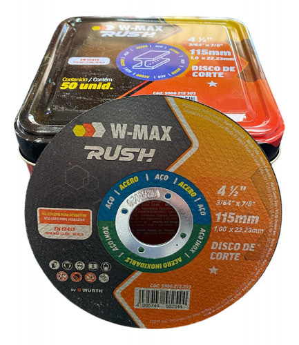 Lata X 50 Discos 4 1/2 X 1.15mm Corte Metal W-max- Wurth-lnt 1