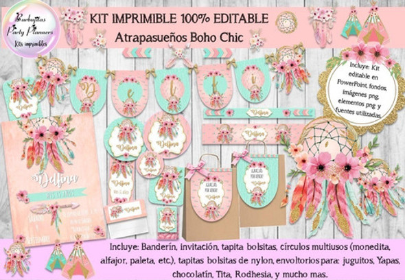 Kit Imprimible Atrapasueños Boho Chic 100% Editable 1 Kit Imprimible Atrapasueños Boho Chic 100% Editable 1