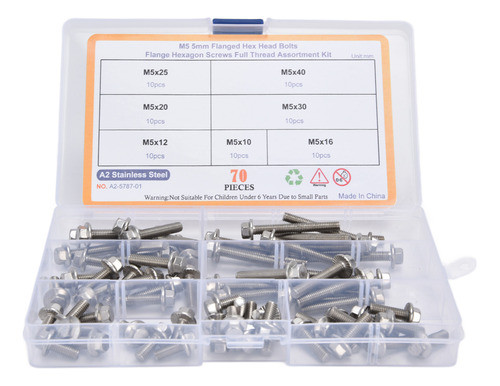 Kit De Sortimento M5 Hex De Aço Inoxidável, 70 Unidades, Tam 0