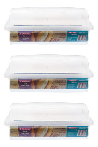 Kit 3 Porta Pão Fatiado Com Tampa Plástico Sanremo 0