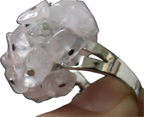 Herm Anillo Acero Ajustable Lluvia Piedra Cuarzo Rosa Luli 0